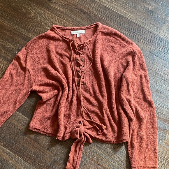 Gilded Intent Sweaters - Rust Lace-Up Sweater Gilded Intent crop